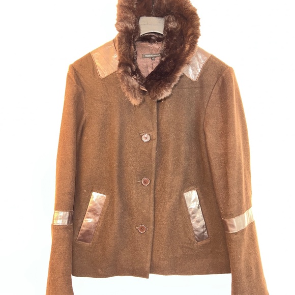 Rudsak - Vintage Short Peacoat - In Brown Leather, Wool and Rabbit Fur - 80% OFF - Picture 4 of 16